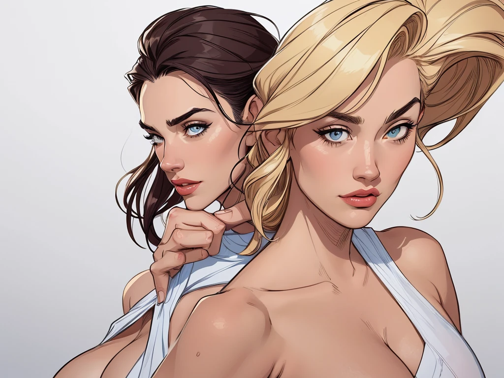 Personagens estilo artgerm femininas Yvonne Strahovski estilo de desenho animado:1.2), Woman from southern Brazil Gaucha drawing ART Artline white background woman Cartoon image of a woman , roupas sensuais , garota super valente destemida , Ilustra??o estilo desenho animado, estilo de arte dos desenhos animados, estilo de arte dos desenhos animados, digital illustration style, design de personagens altamente detalhado, arte digital detalhada fofa, City fan art, design de personagem retrato, beautiful digital illustration, retrato de alta qualidade, arte em quadrinhos, retrato do design do personagem, white background Busty without clothes and medium breasts female character two girlfriends Beautiful character pose in dynamic pose two women together Yvonne Strahovski on the left and together with Jennifer Connelly on the right with a symmetrical body with a corset and beautiful breasts, corpo bem definido, delicado e sensual, estilo de desenho animado, digital illustration having sex with each other artgerm style