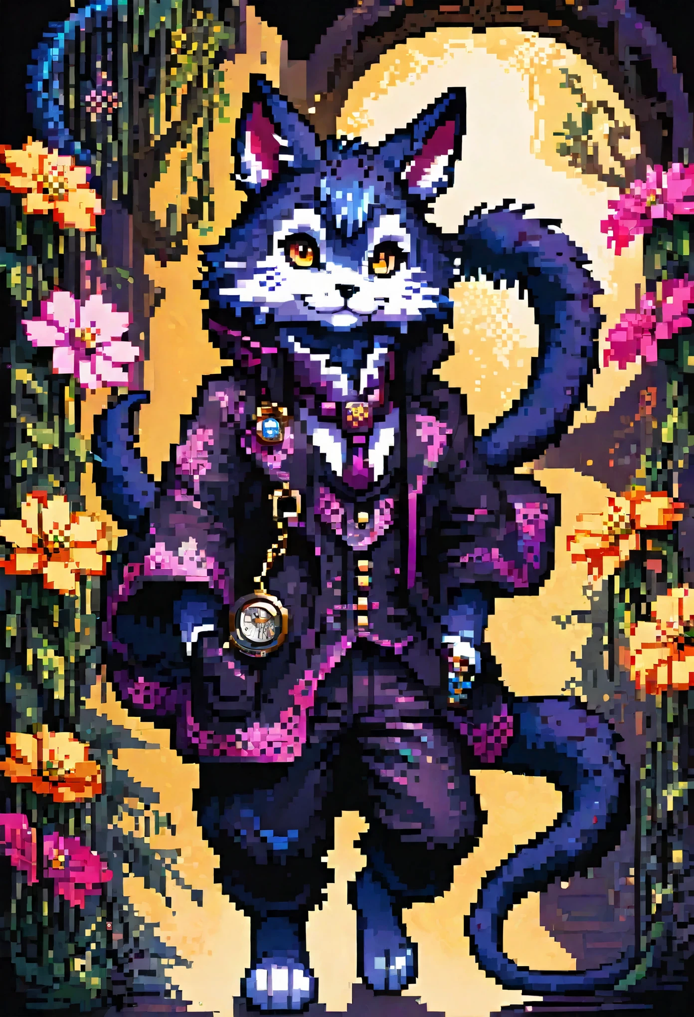 (best quality, high resolution, ultra-detailed)silhouett(kemono, furry anthro)holding striking pocket watch, surrounded by flowers, snakes and darkness, illustrative rendering, intricate details, mysterious atmosphere, vibrant colors, dynamic lighting , Gothic style,