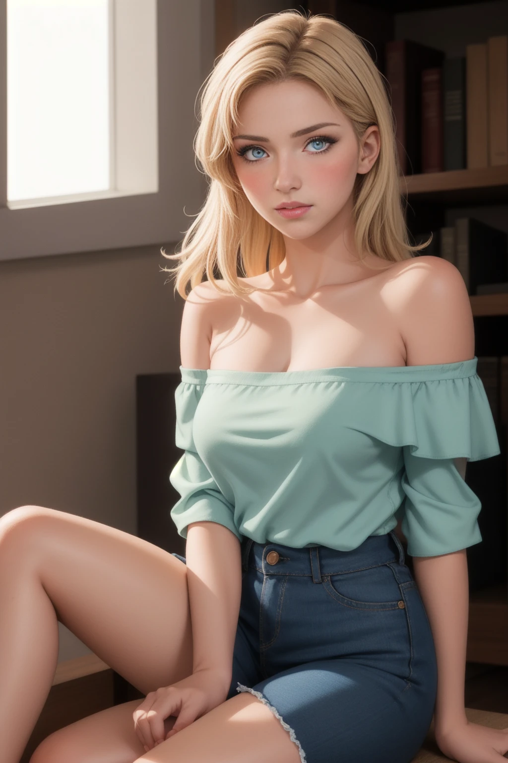 Delicate and beautiful CG art),(highest quality, Very detailed, High resolution),(Dynamic Lighting),(One character),(Long pink and blonde hair), blue eyes, Beautiful Face), 1 girl, (Long sideburns, plant, smile, no clothes, bedroom, naked