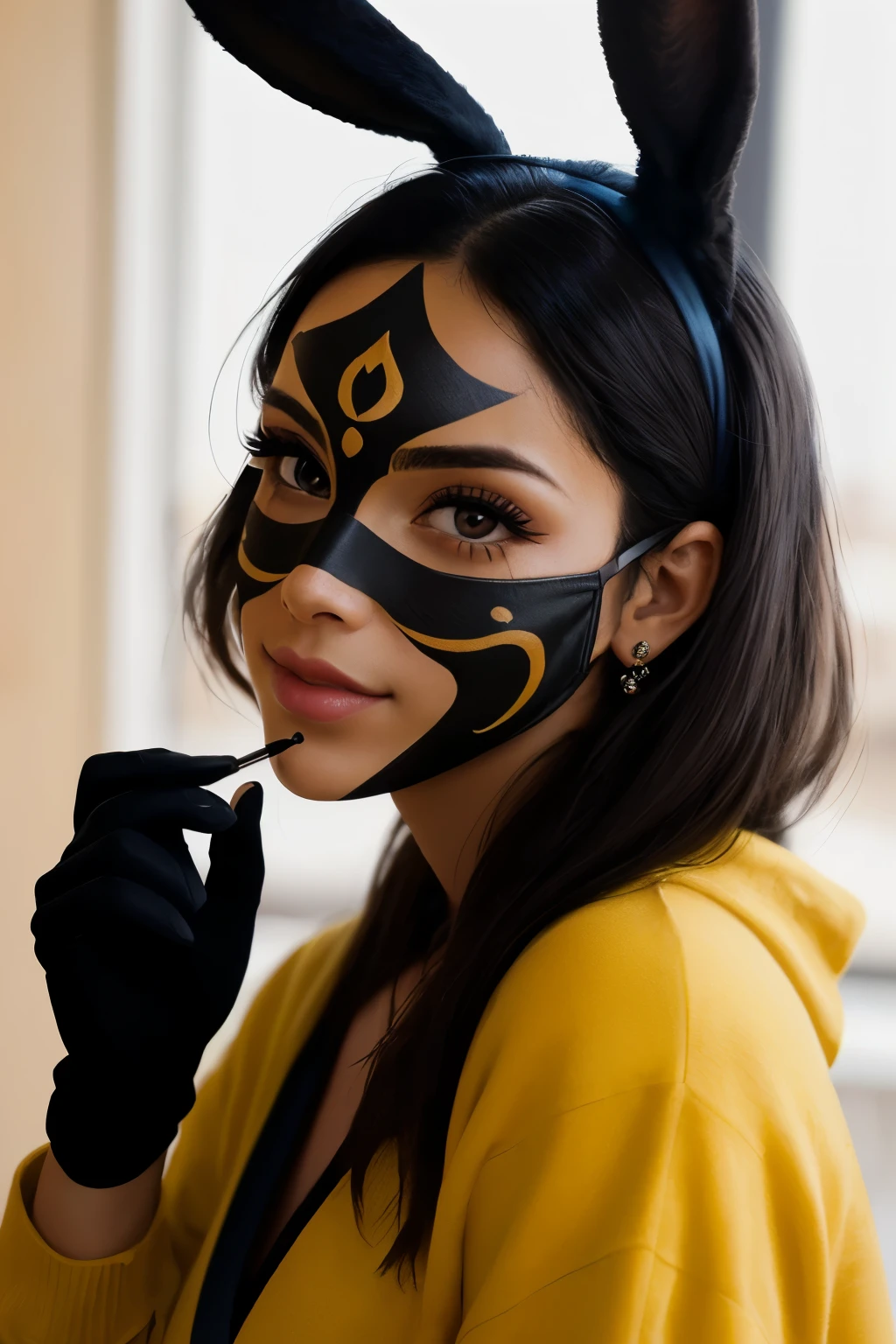((mejor calidad)), ((Obra maestra)), (detallado), cara perfecta
mujer con mascara de conejo color negro