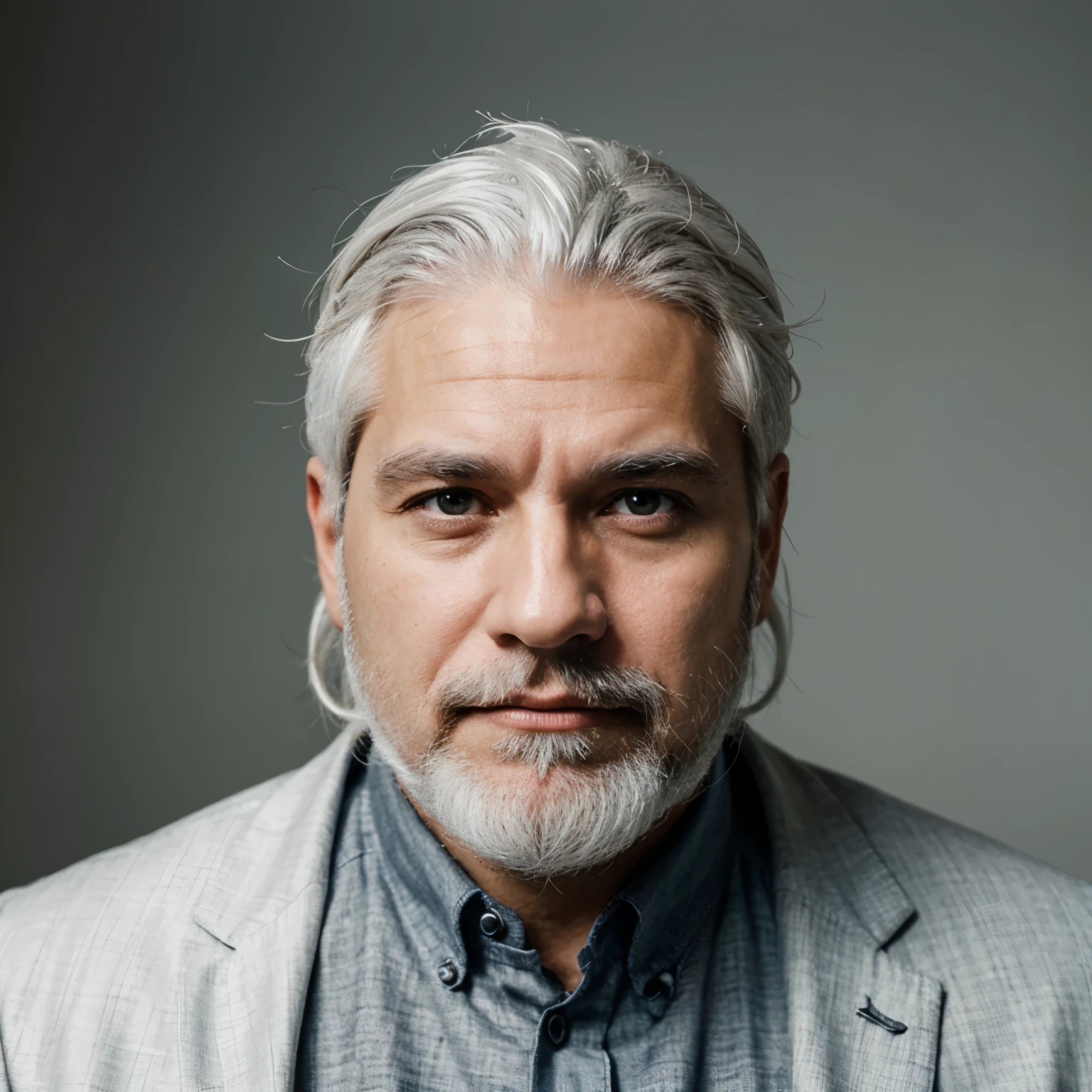 Businessman approximately 47 years old with white hair and white beard 