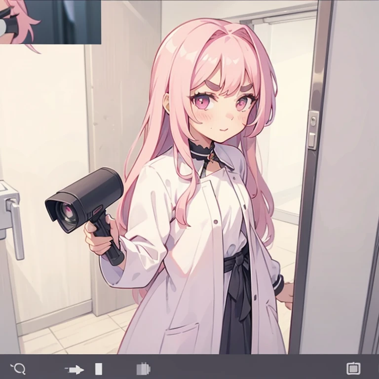 Girls with pink hair, long double-tailed hairstyle, ((small pink bushy eyebrows)), dressed in ta clothes, marked vagina, loli(Zankuro) drawing style by zankuro artist, Zancro style, image uploaded to R34, changing of clothes in a room, looking away, sexy flirtatious look,not looking at the camera (hidden camera recording it, security camera filter recording it)