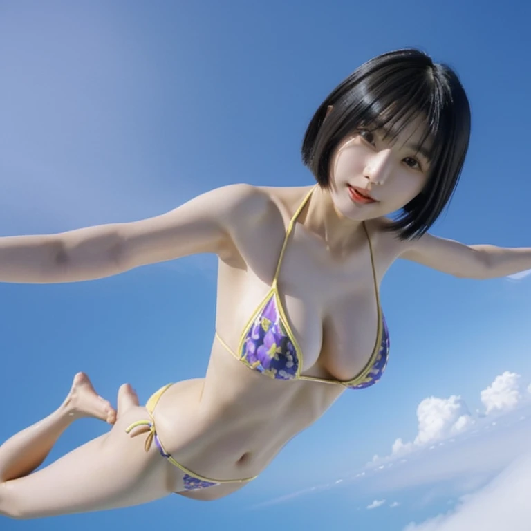 A beautiful Japanese woman in her late 20s with a bob cut is skydiving in the sky4000Meters、She is sensual、Micro Bikini、Very sexy swimsuit、She spreads her arms and legs、Similar to You'It is very fun.!