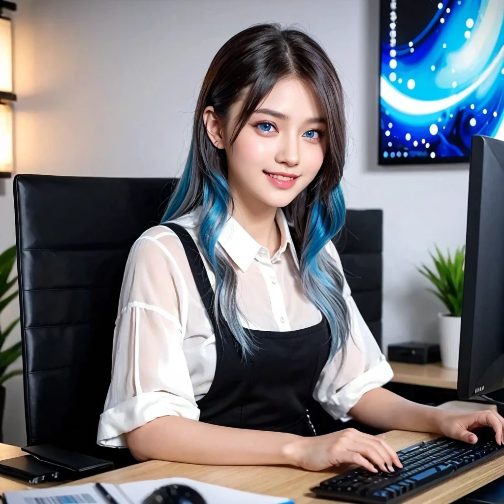 (masterpiece), high-definition rich girl, Russian and indian face, perfect face, long black hair, blue eyes, very charming.