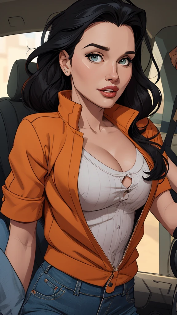 estilo de desenho animado:1.2), Geena Davis s Mulher brasileira desenho ART Artline mulher Imagem cartoon de uma mulher , roupas sensuais , garota super valente destemida , Ilustra??o estilo desenho animadocabelo preto ondulado, estilo de arte dos desenhos animados, estilo de arte dos desenhos animados, digital illustration style, design de personagens altamente detalhado, arte digital detalhada fofa, Fan art horror character design portrait, black curly hair digital illustration beautiful high quality portrait, arte em quadrinhos, retrato do design do personagem, Busty undressed and medium breasted female character cartoon style Geena Davis character sheet, homem grego branco com cabelo curto muito encaracolado e barba, Red baseball cap, Black and red utility jacket, motorist, alta qualidade, bonito, jeans azul claro, smooth body hair, messy look, robusto e sujo, different facial expressions, corpo todo, camisa branca, masculine, Alto,