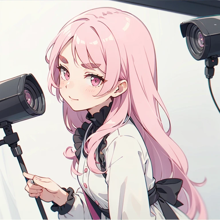 Girls with pink hair, long double-tailed hairstyle, ((small pink bushy eyebrows)), dressed in lolita clothes, open dress, lolicon (Zankuro) drawing style by zankuro artist, Zancro style, image uploaded to R34, changing of clothes in a room, looking away, sexy flirtatious look,not looking at the camera (hidden camera recording it, security camera filter recording it)