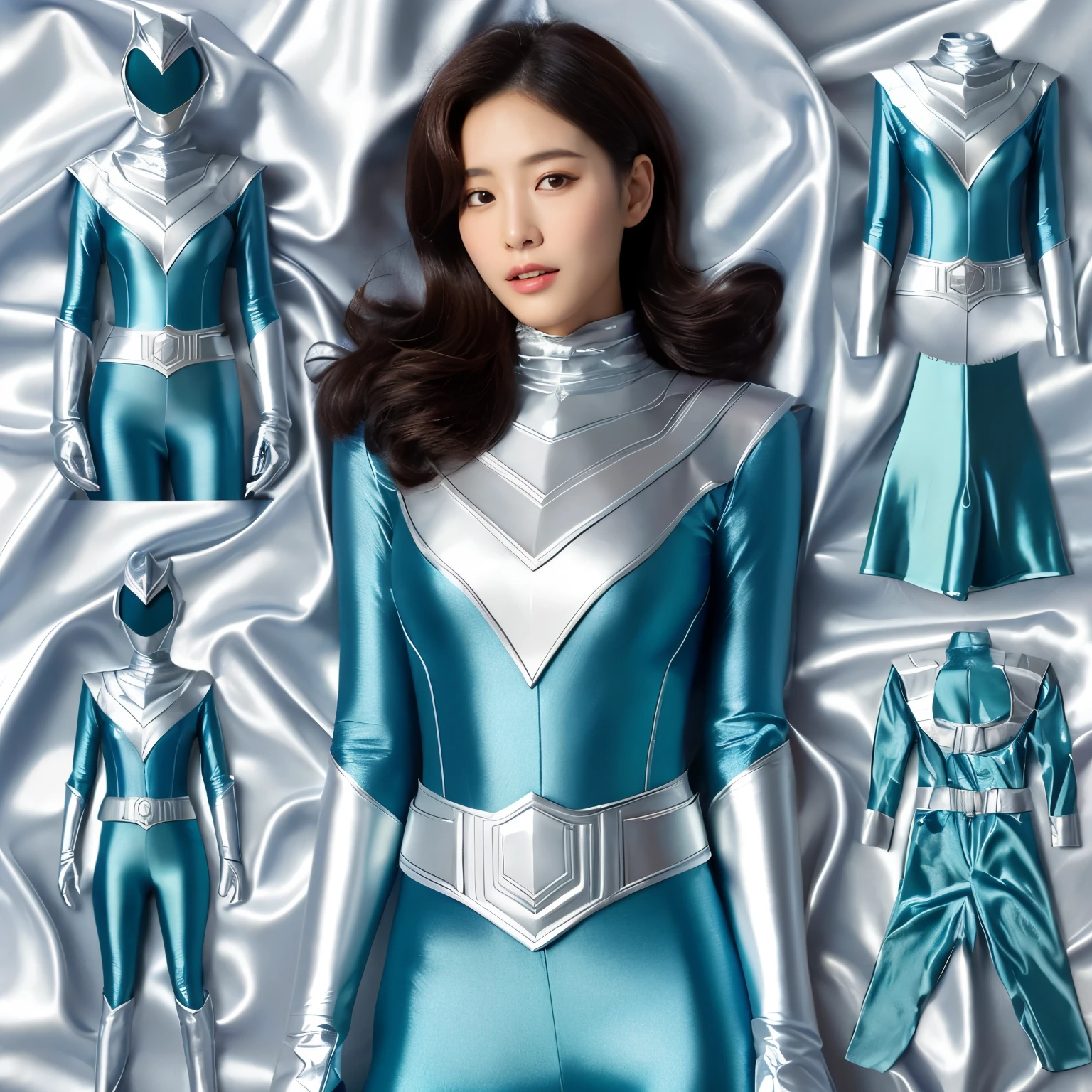 best image quality、Super high resolution、(realism:1.4)、Korean beauty star、The most beautiful KPOP star、horny face、Horny Korean makeup、erotic expression、A body that makes you want to touch it、erotic photos、((Realistic shiny satin fabric texture、High-gloss stretch satin fabric that is smooth and smooth to the touch.、The drape of the curved part of the shiny satin fabric、strong shiny costume、The smooth and beautiful quality and luster of the costumes、A shiny costume made of high-quality satin fabric with high density.、Smooth to the touch oil light liang ice 縝绸 ultra-class battleship skin coat COS、Super Sentai Women's Heroine Suit、Texture of costumes that satin fetishists respond to、Thin, glossy stretch satin fabric)),8K photo quality