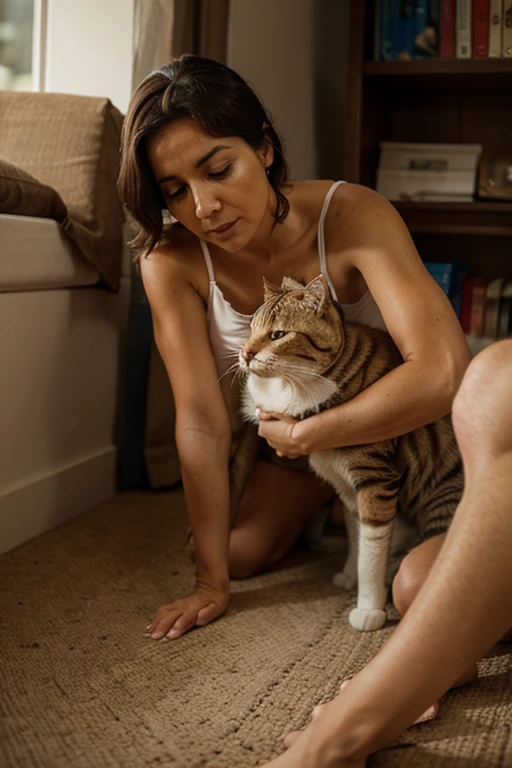 a lady afraid of getting old, con su gata siamesa