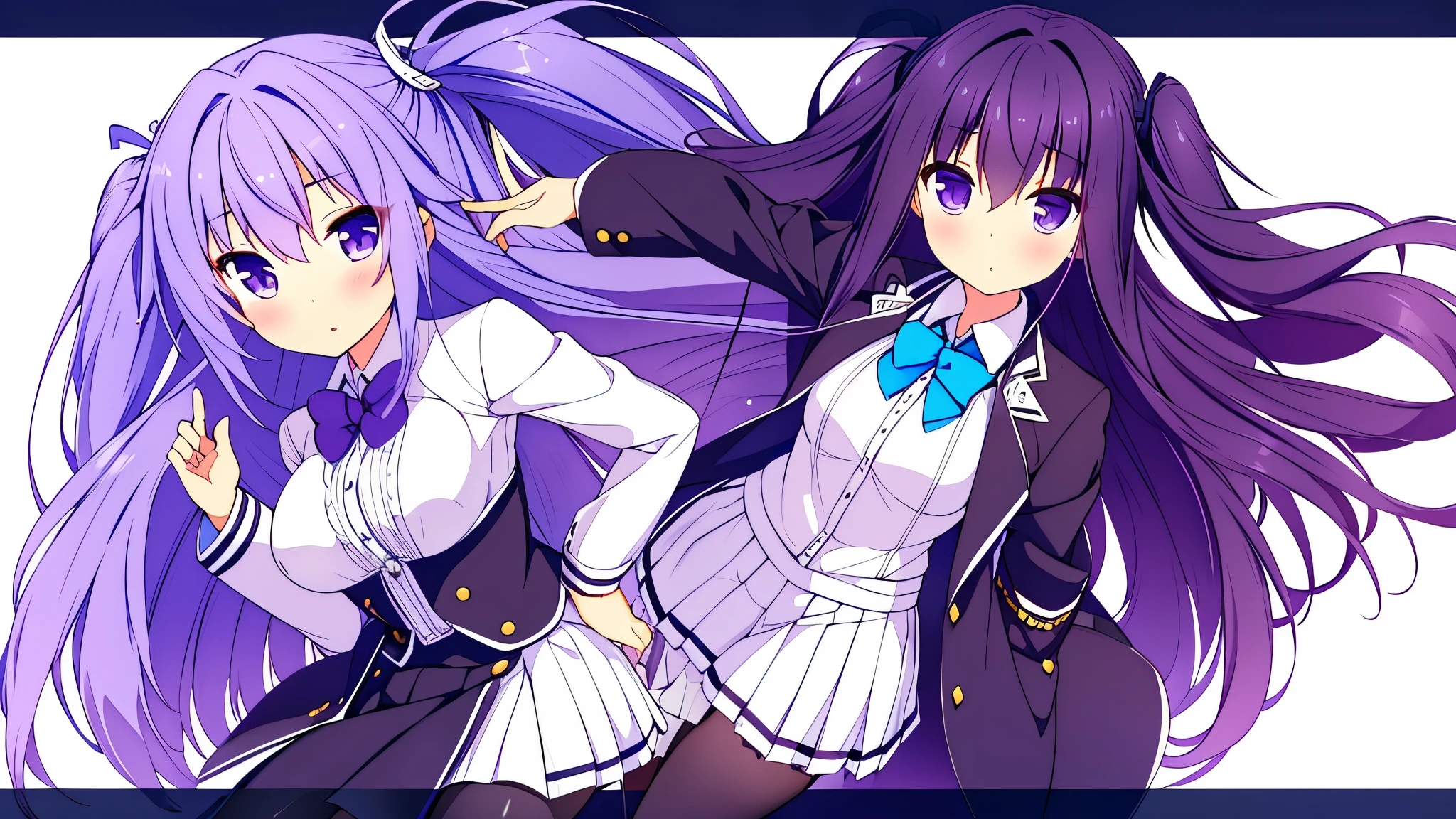 Trigger word : ,toudou kirin, maria,purple hair ,long hair,hair between eyes,two side up, purple eyes,medium breasts
Outfit: ,white jacket,black bowtie,collared shirt ,pleated skirt ,miniskirt,black skirt ,black pantyhose