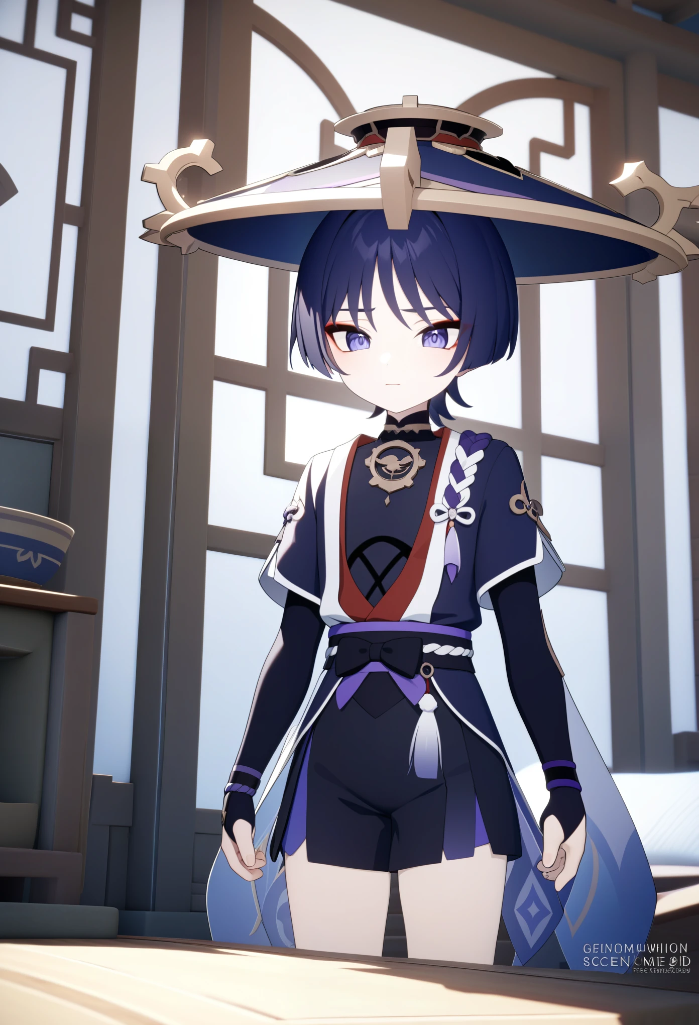 (masterpiece:1), best quality, highres, Genshin Impact 3D animation, 3d genshin impact, Genshin Impact 3D animation, looking at viewer, cut-scene, Inazuma:1.1, Scaramouche, solo