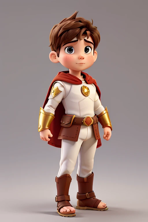 /imagine boy character model, different angles, various poses and expressions, children's book illustration style, character sheets, white background, charming spartan soldier, golden breastplate, red cape, brown leather sandals, helmet, round shield