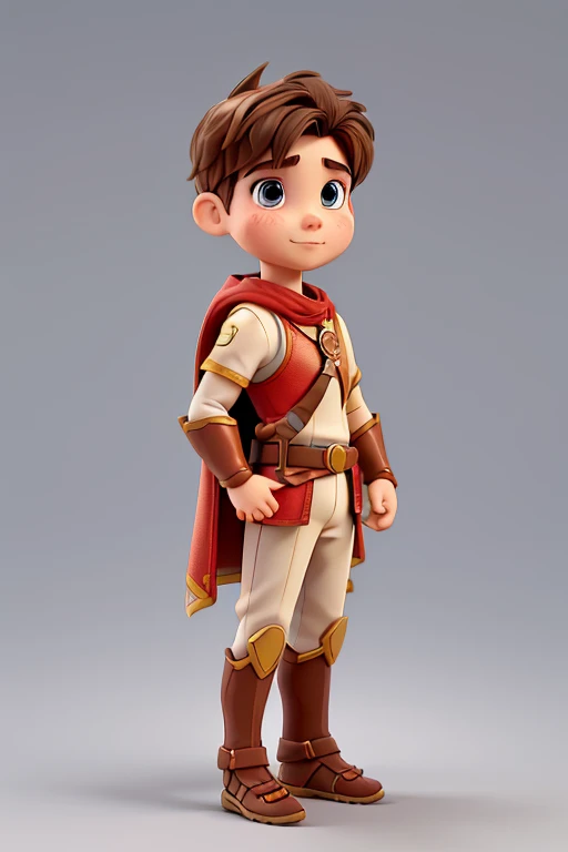 /imagine boy character model, different angles, various poses and expressions, children's book illustration style, character sheets, white background, charming spartan soldier, golden breastplate, red cape, brown leather sandals, helmet, round shield