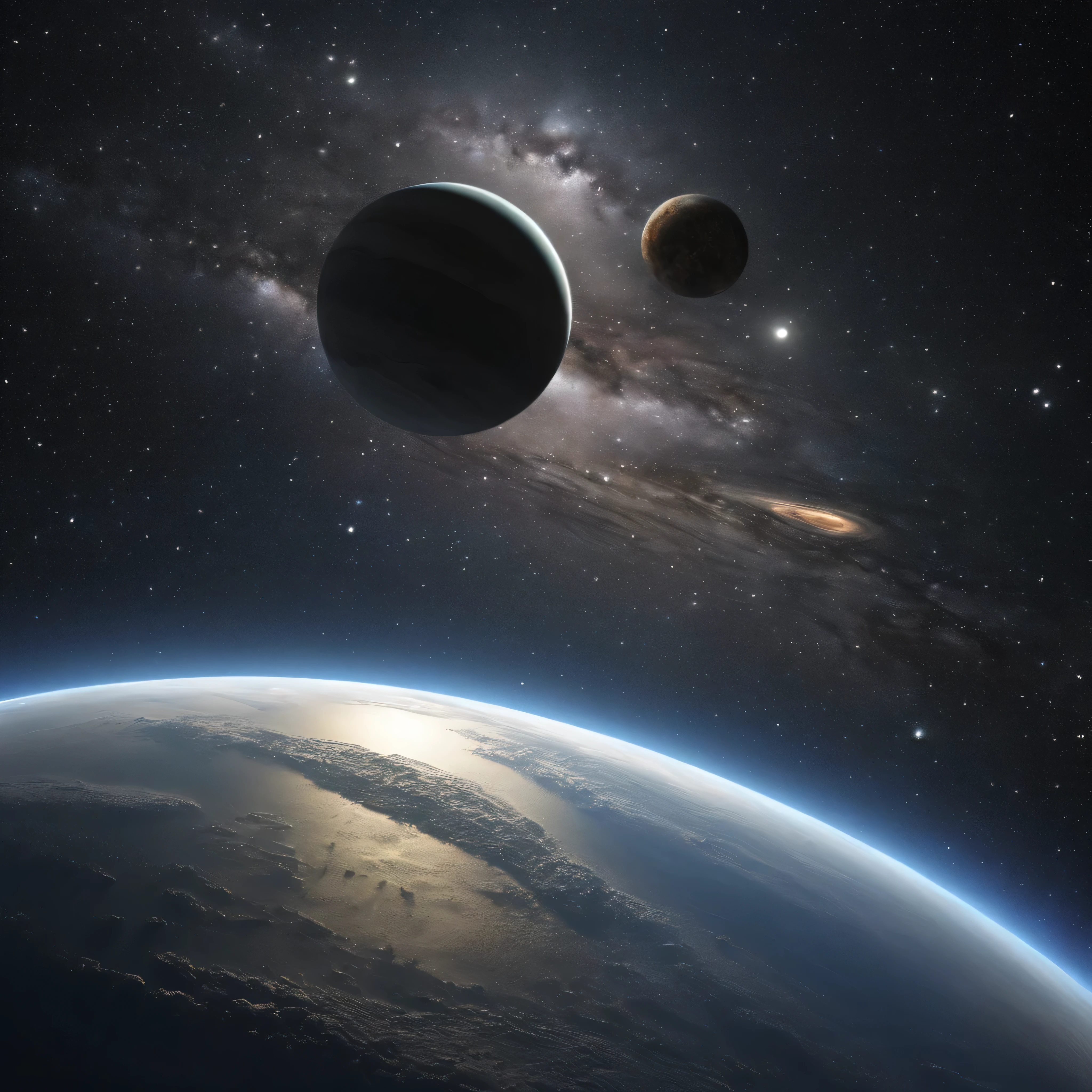 Main part、upscale、Excellent image quality、8K quality、Beautiful starry sky pictures、Gorgeous、Milky Way:1.25、Alafed's view of Earth from Saturn:1.9