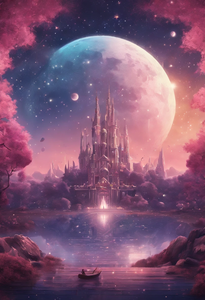  Limbourg brothers,　space ship, starry, divine, dreamy,　((HG)), A captivating ((photorealistic image)) of a dreamy night sky featuring a fulmoon and an array of twinkling stars. Galaxy, creating a sense of depth and fantasy.  soft dreamy ethereal atmosphere. This stunning 3D render is perfect for an iPhone wallpaper, showcasing an aesthetic blend of cosmic and dreamy elements that would make it a standout cinematic backdrop.