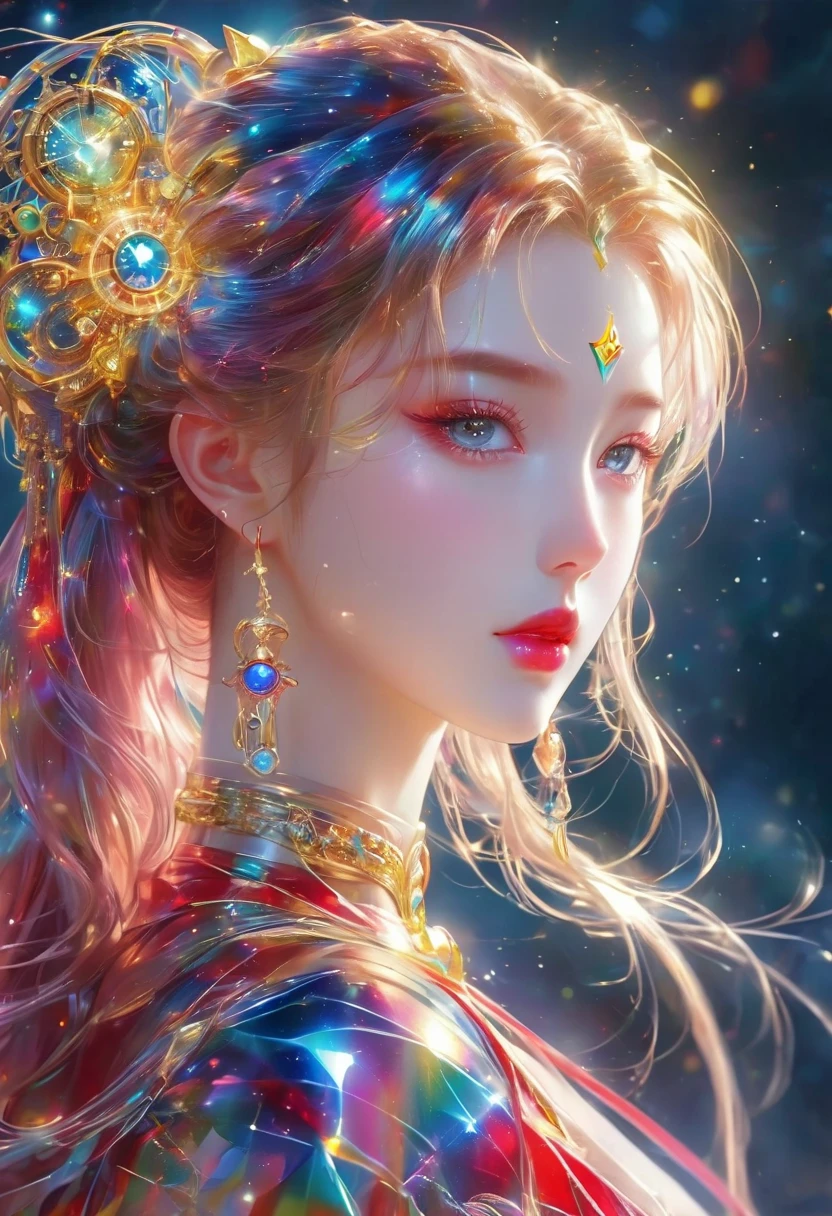 Best quality，very good，8k，absurd，Extremely detailed，Sailor Moon Fighting，Short red messy hair，kaleidoscope，(Cyberpunk:0.7)，Steampunk，Dieselpunk and clockpunk，kaleidoscope采用热粉色，Made of shiny gold plated and shiny silver plated，Broken sparkling colored gemstones，Mixed Art，Mixed Art，Fractal Art，Zentangle Art，Design Art，Wonderful and mysterious，Fantasy World Pictures，A diverse visual style that incorporates a variety of artistic elements，Includes glittery rainbow pastels and bright colors