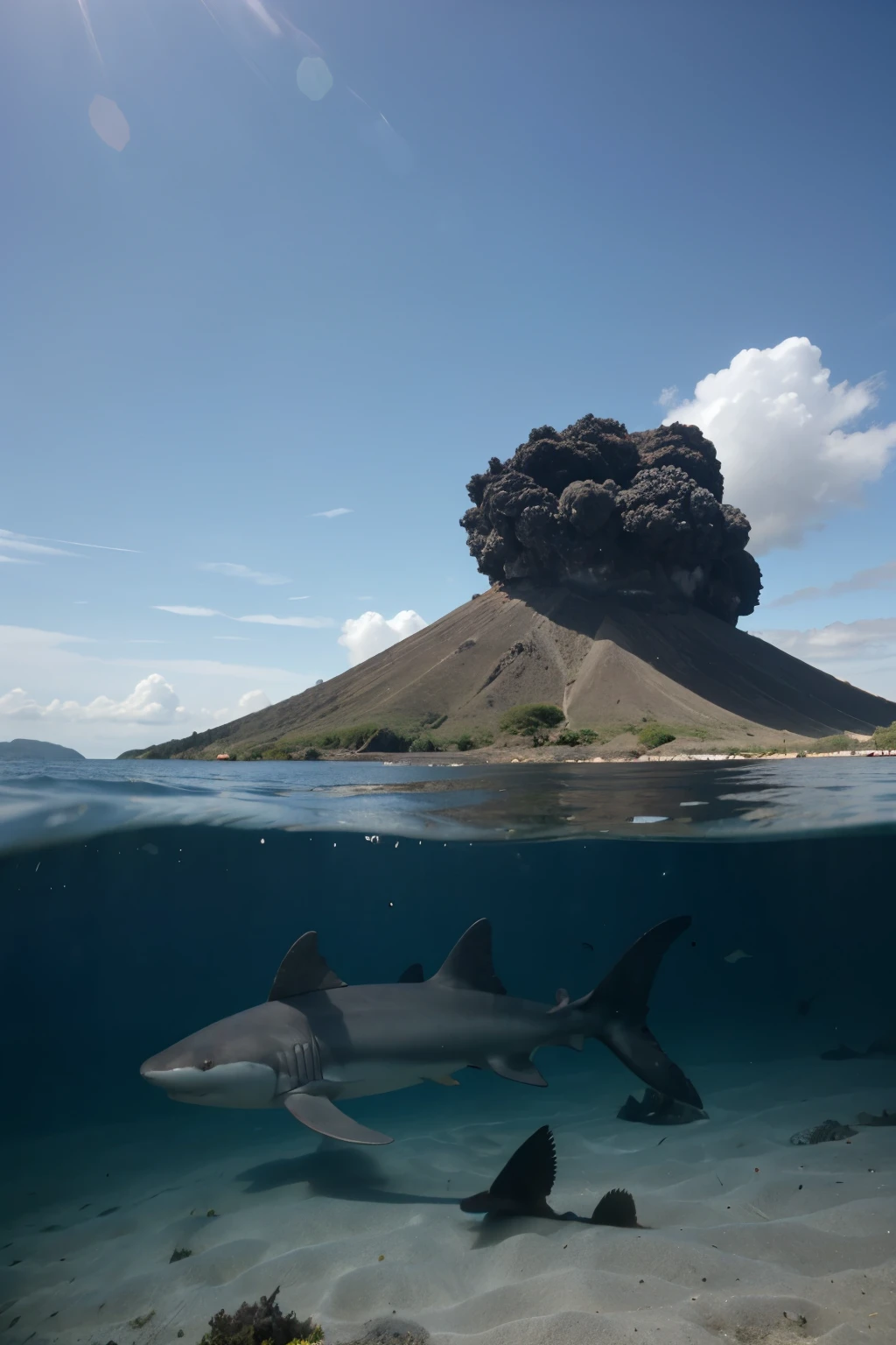 sharks swimming in a volcano