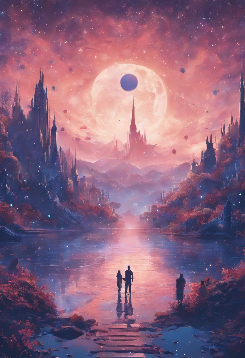 Limbourg brothers, starry, divine, dreamy blue, ((HG)), A captivating ((photorealistic image)) of a dreamy night sky featuring a fulmoon and an array of twinkling stars. Galaxy, creating a sense of depth and fantasy. soft dreamy ethereal atmosphere. This stunning 3D render is perfect for an iPhone wallpaper, showcasing an aesthetic blend of cosmic and dreamy elements that would make it a standout cinematic backdrop.