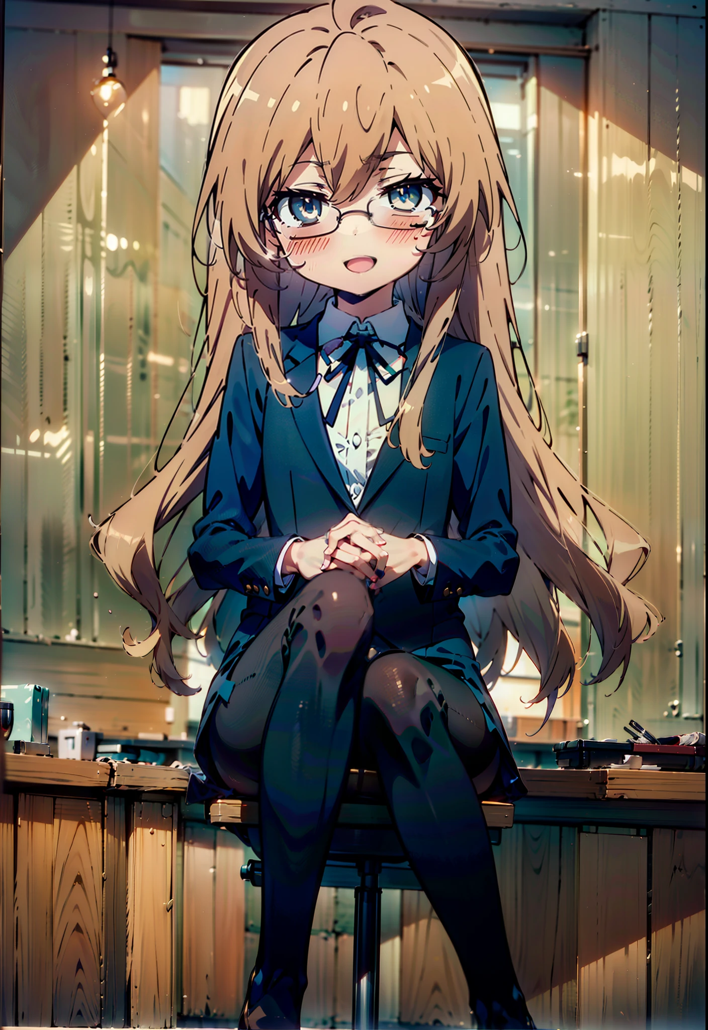 Aisaka Taiga,taiga aisaka,Long Hair, Brown Hair, Brown Eyes,(Flat Chest:1.2),happy smile, smile, Open your mouth,smile,blush,
OL, Akagi Glasses, Black suit jacket, Collared jacket, White dress shirt, Collared shirt, Neckline, button, Black pencil skirt, Black Pantyhose,Stiletto heels,sit cross-legged on a chair,interior,There is a lot of food on the table,It's as if your whole body is in the illustration.,
break looking at viewer,
break indoors,Coffee shop,
break (masterpiece:1.2), highest quality, High resolution, unity 8k wallpaper, (figure:0.8), (Detailed and beautiful eyes:1.6), Highly detailed face, Perfect lighting, Extremely detailed CG, (Perfect hands, Perfect Anatomy),