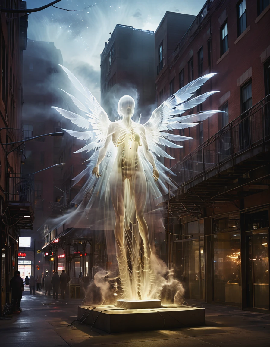 look up,(Giant hollow mutant creature),This creature has long legs,The beams of light pierce the night sky,Mechanical biochemical mutation nucleus,Deformed fetus Deformed fetus,Bizarre, Bioluminescence, Demon World,Primary wings of the cheeks,Blocky scales,Jerky twitching,Sliding Crawl,Unstable irregular,Wrinkles of wrinkles,Microbiology Microbiology,Photosensitive phosphorescence,Wired lighting fixture with several translucent resin wave styles,Bryce 3D, Mural-like composition,Weathering Materials,Glowing,Reflective,High Detail,Surreal,3D Rendering,Complex mesh,light box,Made of feathers,c city explosion coverage,Interesting character design,Bokeh,浓fog,fog,From the bottom up、nogami、Light and Dark、UHD、masterpiece、Super Detail、High Detail、high quality、Awards、Best quality、Treble、16k、