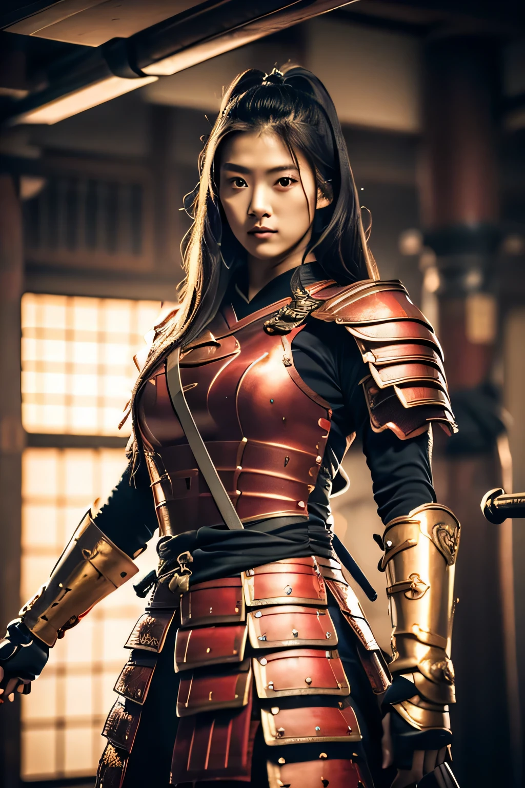 ulzzang-6500-v1.1,(Masterpiece, BestQuality:1.3),(Top image quality,8K,masterpiece:1.3),Realistic high-quality photos, Cinematic Light, Photorealistic, Super beauty、(femele ninja:1.3), Extremely agile warrior, fitness, intricate-detail, Red Ninja Costume, two swords, Japanese 20 year old girl, (Large Brest:1.3)
