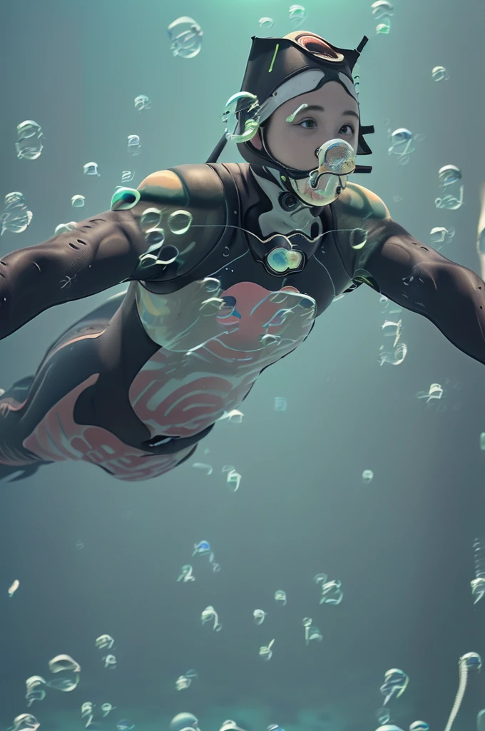 ((general shot:1.6)), Unreal Engine:1.4, Ultra-realistic, photorealistic CG K:1.4, Skin texture:1.4, (((1 professional diver, with diving equipment, Wears a diving mask, goggles: 1.7, studying the seabed:1.7))), ((Fantastic underwater world with colorful reefs., fish swimming,(((bubbles many bubbles:1.7))), reflection of the rays of the sun, simulate what it looks like under water , with some distortion due to water movement, movement of ocean currents:1.6)), ((best quality)), ((Masterpiece)), ((8k realistic digital art..)), extremely detailed:1.4 , more detailed, optical mixing, playful patterns, animated texture, unique visual effect, 32k.