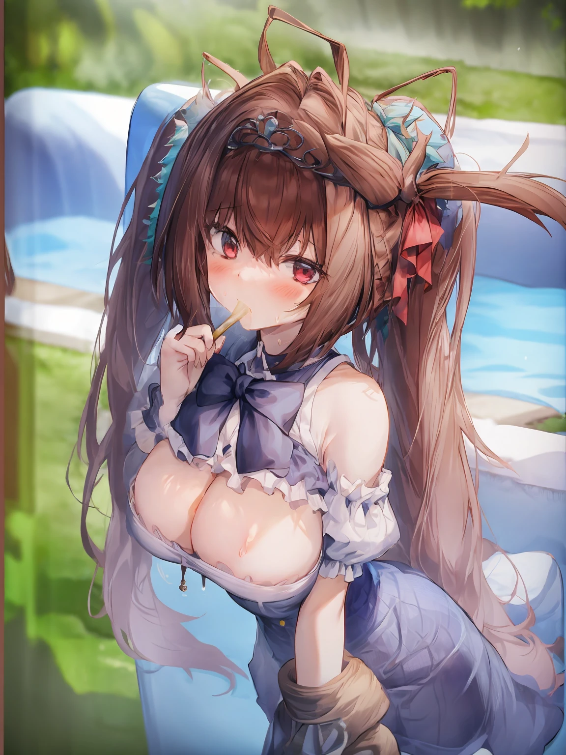 Super busty girl、One Woman、Cute Woman、plump thighs、Best image quality、High resolution、masterpiece、super high quality、Spread your legs、green lace bra、green lace panties、I can see her panties、とてもBig Ass、The buttocks are too big、Blushing、4K quality、Thick thighs、Big Ass、Squat with your legs apart、Blushed、Big Breasts、Proud face、Wearing black stockings、bed、Spread your legs wide、Ridiculously big、Very big ass、Low angle shot、Breasts that are too big、Sweaty all over、Heavy breathing、My breasts are bouncing up and down、Expression of breasts shaking、Depiction of boobs swaying、Concentrated lines of swaying、heart、Sticking out tongue、Eating corn dogs