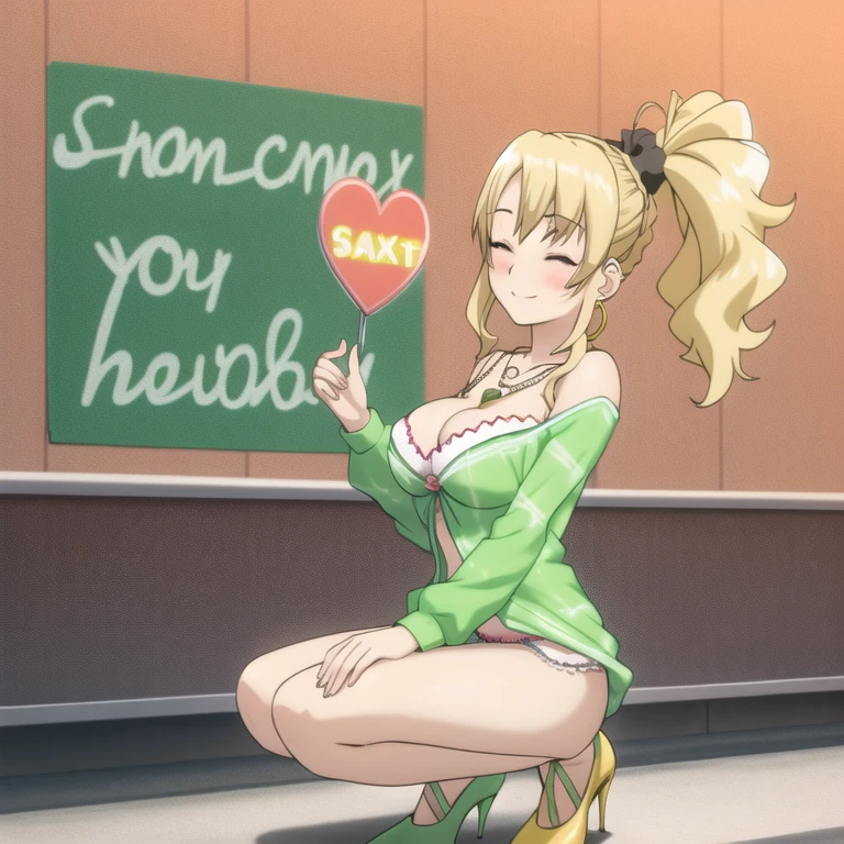 Green bunny suit costume circle hoop earrings heart cross shaped necklace short ponytail hair headband sexy high heels tango salsa shoes dancer hot boob on the panty close your eyes smile happy sex bend your knees legs 2 both hand back sex on the Floor stripper bar pee so bad Fingering pussy
