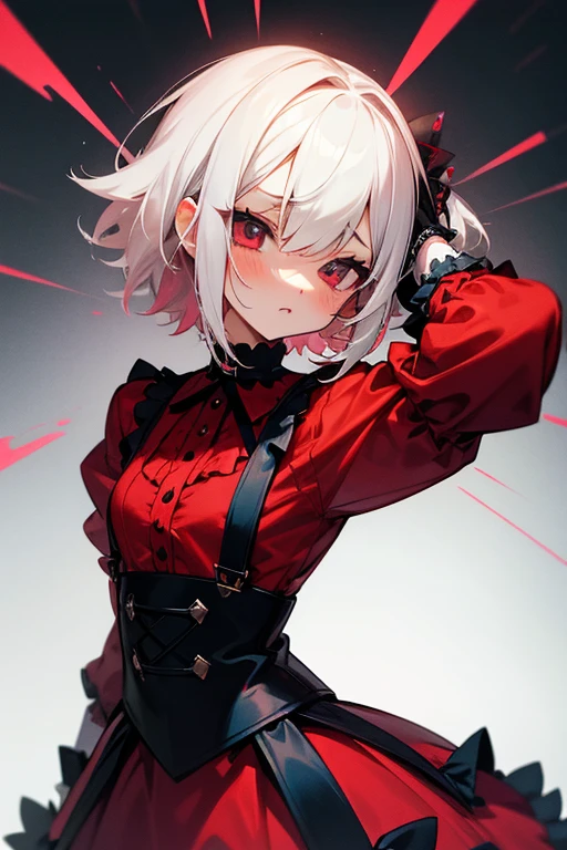 Short white hair, blush, Gothic ****ta、Punk Fashion、Headbang 2.、Red clothes、Animated、