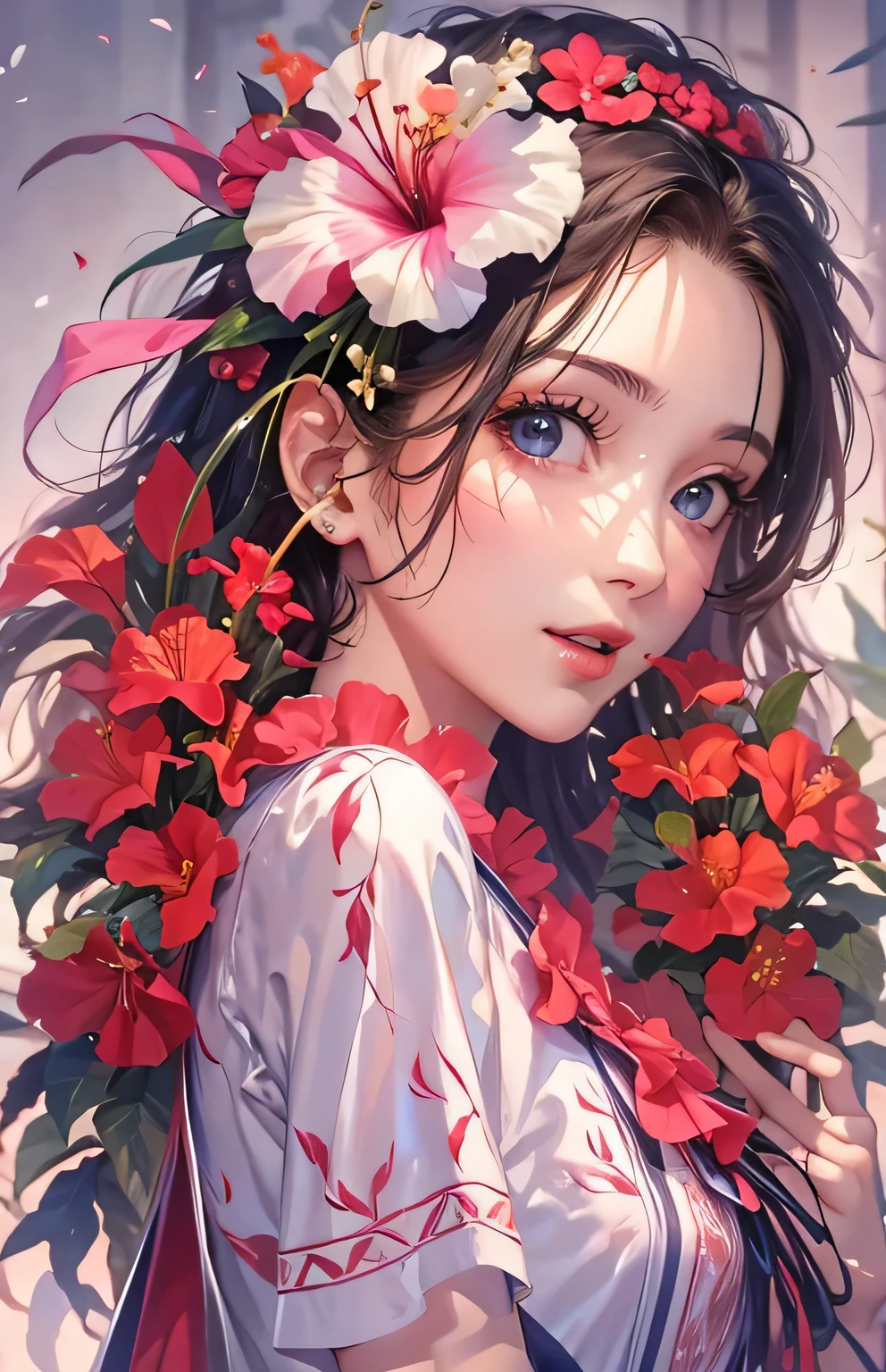 ((highest quality)), ((masterpiece)), (Get used to it), Perfect Face , beautiful girl , hibiscus ,