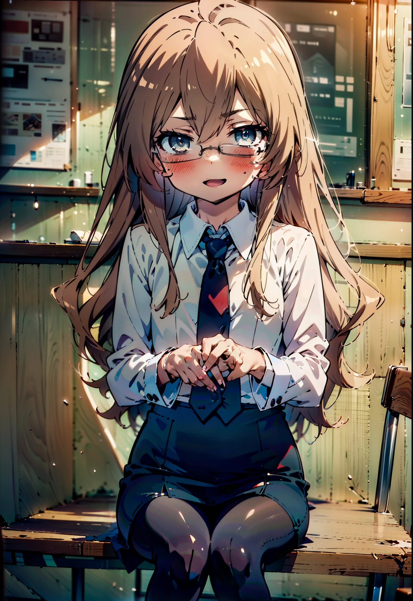  Aisaka Taiga,taiga aisaka,Long Hair, Brown Hair, Brown Eyes,(Flat Chest:1.2),happy smile, smile, Open your mouth,smile,blush,
OL, Akagi glasses, Black suit jacket, Collared jacket, White dress shirt, Collared shirt, Neckline, button, Black pencil skirt, Black Pantyhose,Stiletto heels,sit cross-legged on a chair,interior,There is a lot of food on the table,It&#39;s as if your whole body is in the illustration., 
break looking at viewer,
break indoors,Coffee shop, 
break (masterpiece:1.2), highest quality, High resolution, unity 8k wallpaper, (figure:0.8), (Detailed and beautiful eyes:1.6), Highly detailed face, Perfect lighting, Extremely detailed CG, (Perfect hands, Perfect Anatomy),