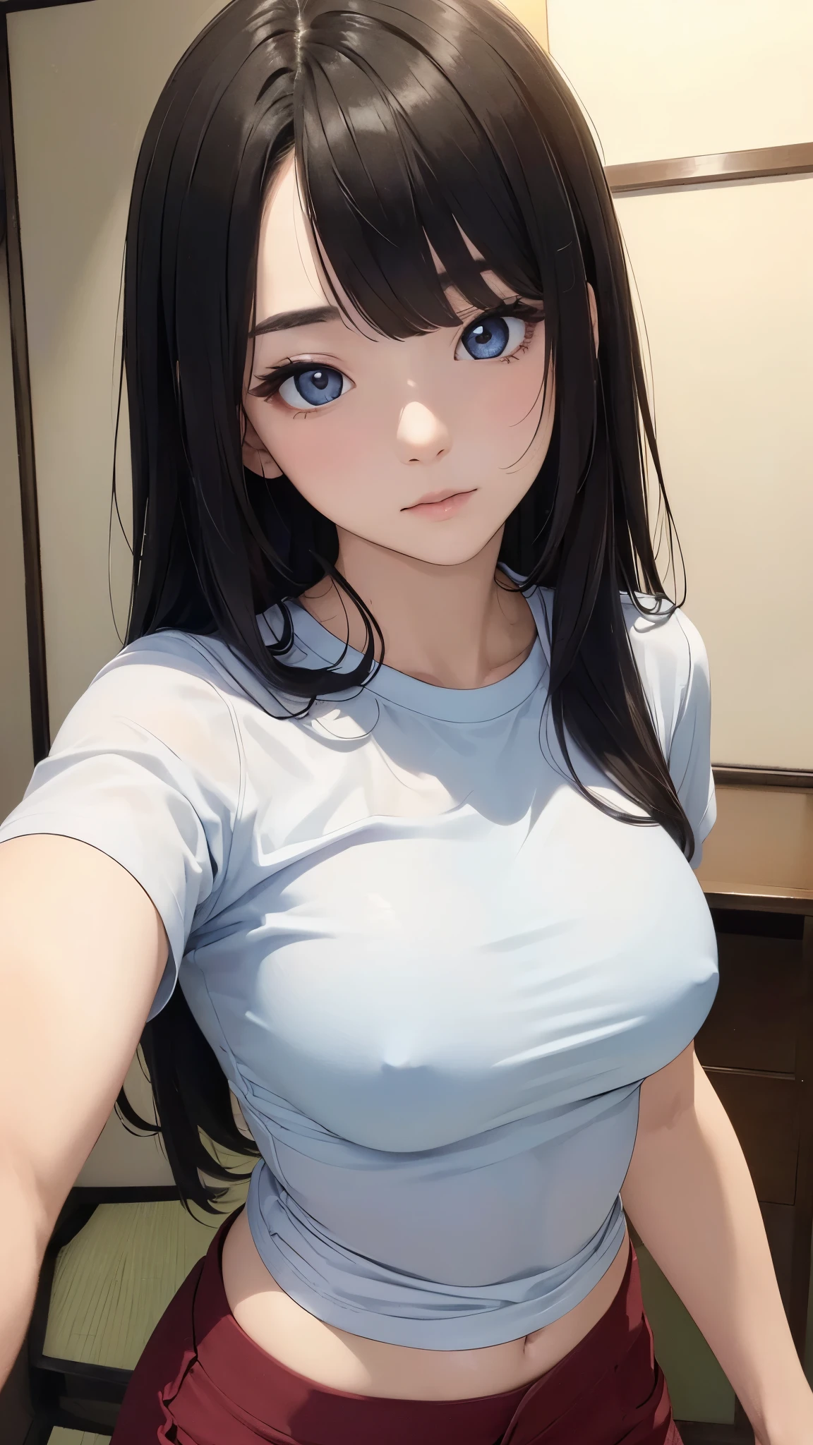 (((masterpiece))),(((High resolution)))、(((8K)))、(((perfect face)))、(((beauty of japan)))、25 years old、(tight fitting simple T-shirt), (tight fitting pants), look at the camera, (top quality eyes), detailed face, detailed texture, look at the camera
