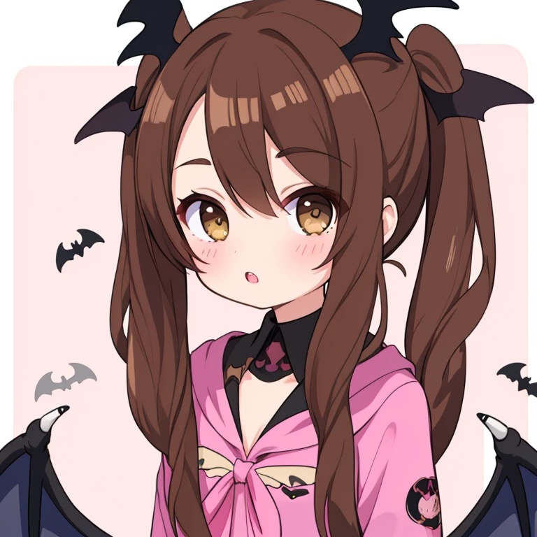 Highest_quality,masterpiece,1_girl,Brown Hair, Long Hair, Half Up,   Bat Wings