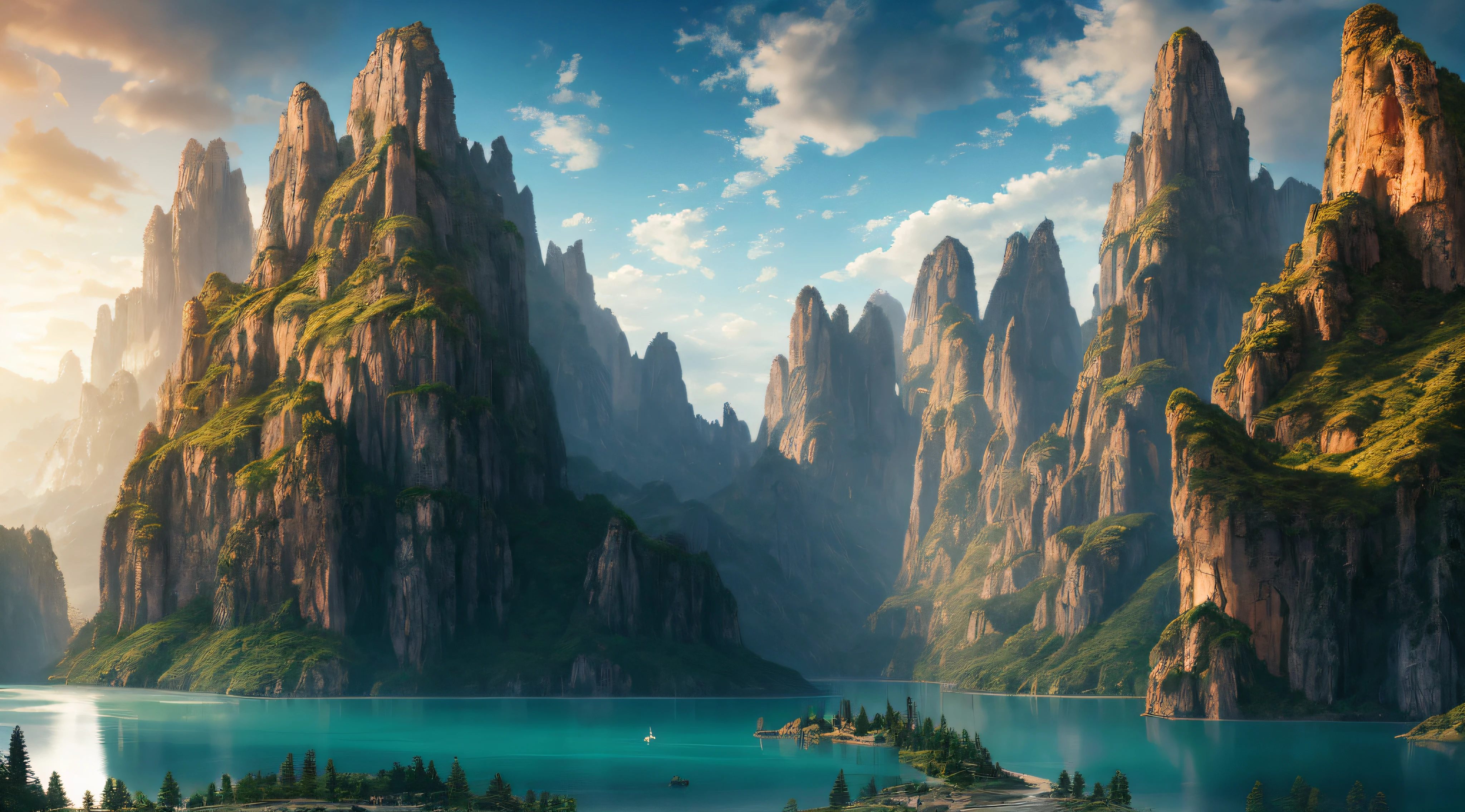 masterpiece, 最high quality, high quality, Very detailedな CG ユニティ 8k 壁紙, landscape, Outdoor, null, cloud, null, No humans, Mountain, landscape, water, wood, blue null, waterfall, cliff, nature, lake, river , 曇りnull, Award-winning photography, Bokeh, Depth of written boundary, High resolution, bloom, chromatic aberration, Photorealism, Very detailed, Trending on Artstation, Trending on CGSociety, Complex, Attention to detail, dramatic, Art along the way
