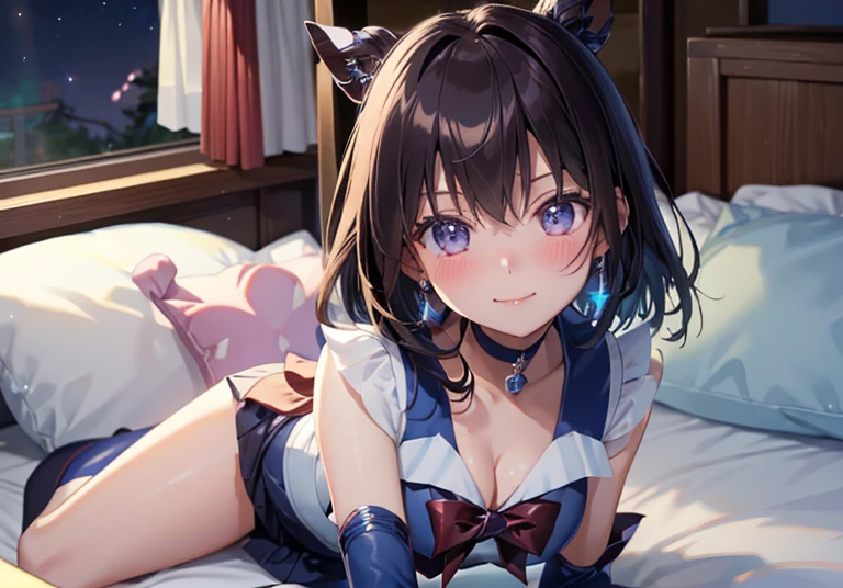 master piece,best quality,ultra detailed,8k,
ambient light,realistic skin,glossy skin,cute,
（sailor_saturn）、lie on bed、
（dynamic pose：1.3）、（the body is very wet：1.5）、Glossy lips、Slightly emphasize the lower lip、blush、smile、emphasizing the cleavage、
Fantastic night sky、Saturn、Aurora、horizon、Open-air bath、Japanese Inn Futon