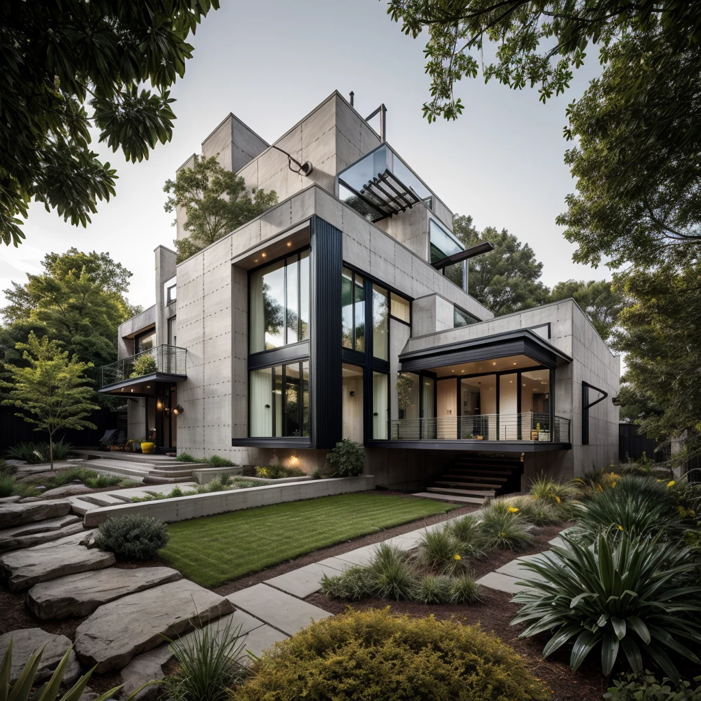 house exterior industry style, dark yellow and green color scheme, like an oldtime industry factory,raw materials, exposed structural elements, and simple, clean lines,rough-hewn steel, polished concrete, glass, and exposured brick,