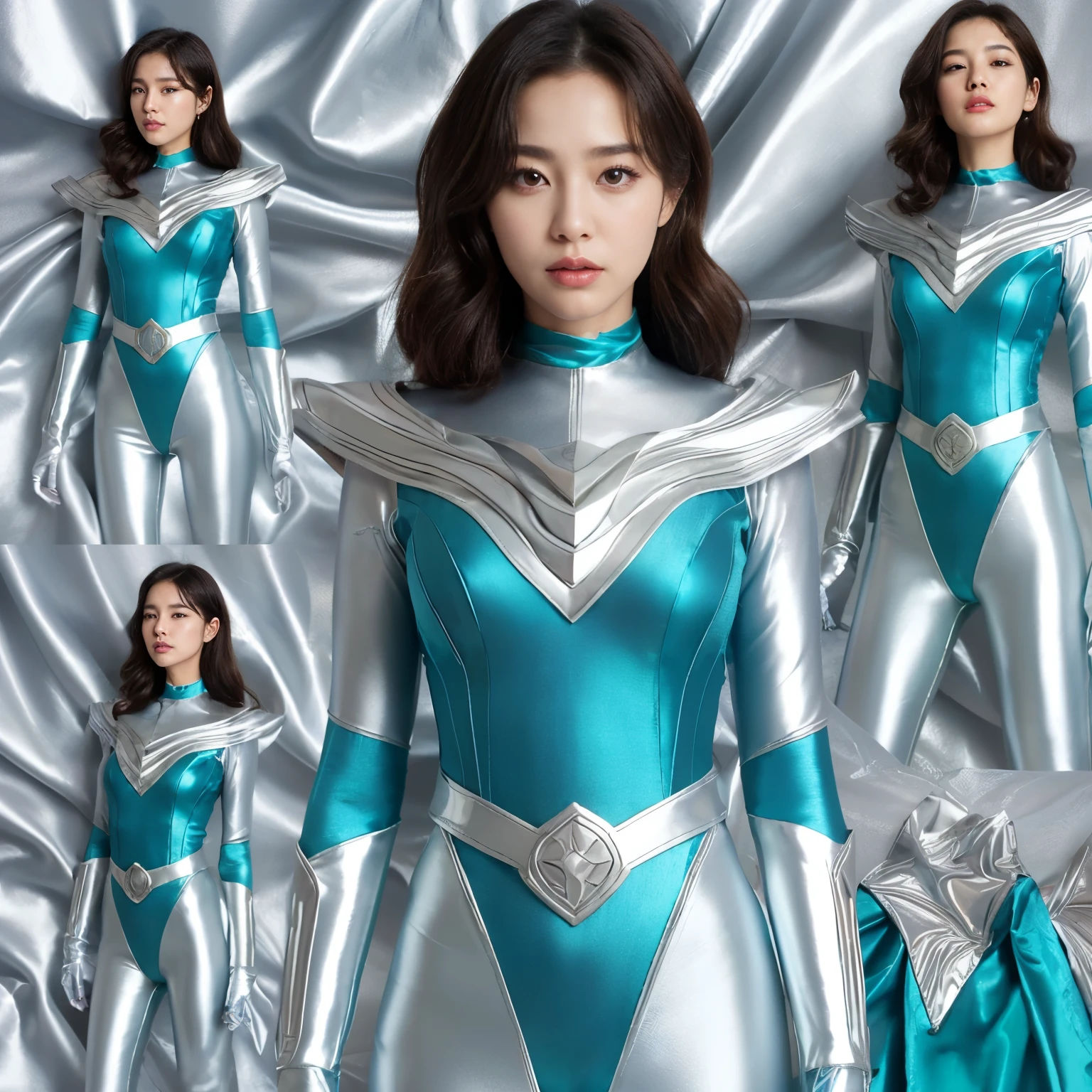 best image quality、Super high resolution、(realism:1.4)、Korean beauty star、The most beautiful KPOP star、horny face、Horny Korean makeup、erotic expression、A body that makes you want to touch it、erotic photos、((Realistic shiny satin fabric texture、High-gloss stretch satin fabric that is smooth and smooth to the touch.、The drape of the curved part of the shiny satin fabric、strong shiny costume、The smooth and beautiful quality and luster of the costumes、A shiny costume made of high-quality satin fabric with high density.、Smooth to the touch oil light liang ice 縝绸 ultra-class battleship skin coat COS、Super Sentai Women's Heroine Suit、Texture of costumes that satin fetishists respond to、Thin, glossy stretch satin fabric)),8K photo quality
