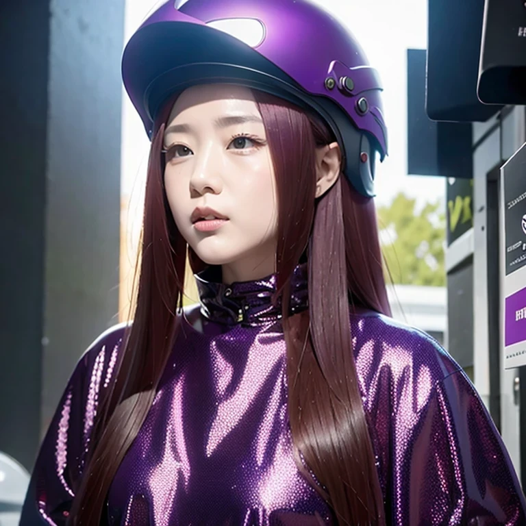 (((Burgundy hair)))Purple powder series((future technology)) HD Helmet,thoughtfully
