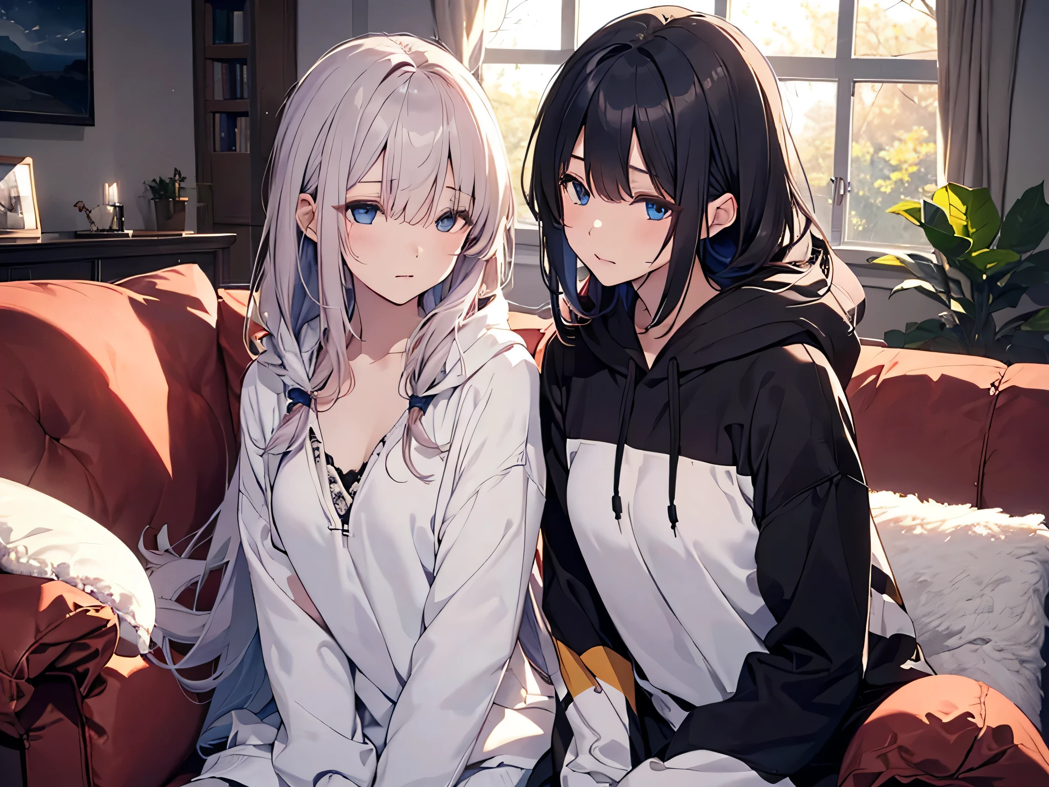 (Girl with a nasty appearance:1.3)、(Midnight time:1.5)、(and chest:1.4)、Raw photography, top-quality, hight resolution, (masterpiece), (Photorealsitic:1.4), (Mole under the eyes),Anime Cosplay, sharp focus, nffsw, 8K resolution, intricate detailes, depth of fields, the Extremely Detailed CG Unity 8K Wallpapers, front lit, femele,25-years old,Are sleeping、Bangs covering one eye、(tying hair:1.5)、(Medium Showtrain Bo Hair)、(Big hoodie)、blue eyess,(Sofa in the living room:1.5)、(During sleep:1.3)、(Full body depiction)、Prayer Pose:1.2)、The world shining through the window、Closing your eyes、nap、Idyllic atmosphere、holiday
