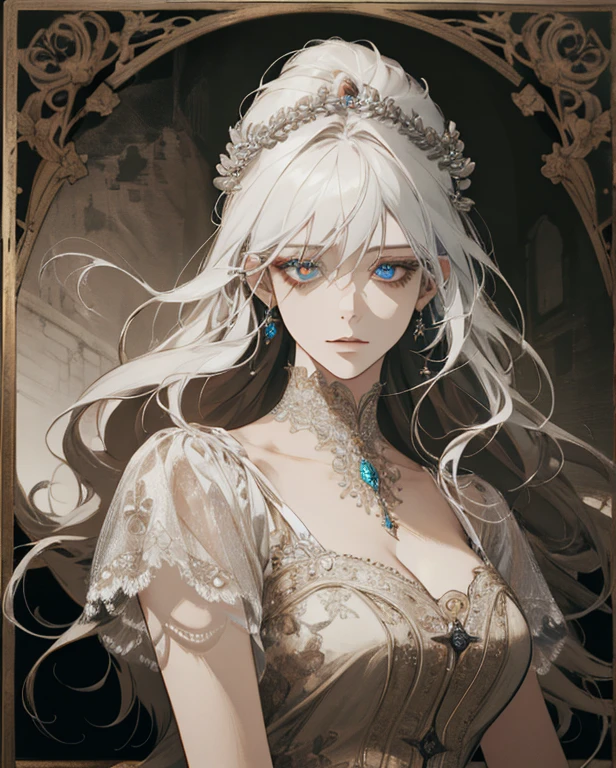 (Extremely Delicate and Beautiful:1.2), 8K ,(Masterpiece:1.0),(best_quality:1.0), 1girl, mature woman, complex details, enlarged textures, complex details, finely detailed eyes and detailed face, intricate details, white hair, (closed mouth), perfect eyes, equal eyes, (goddess), perfect body, extremely detailed