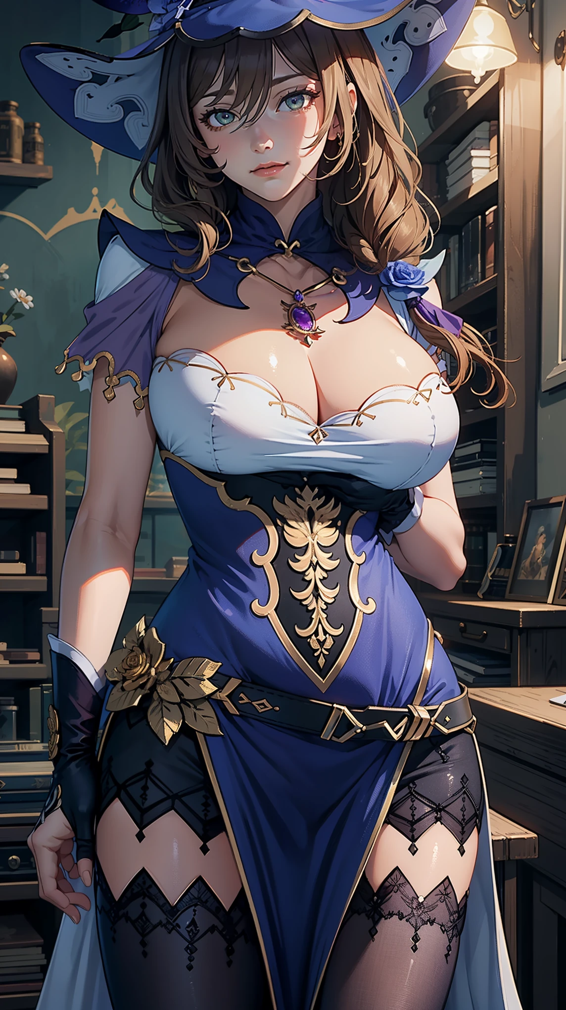 Masterpiece, ultra detail, high quality, 8k cg, huge breast, lisadef, night, smirk expression, bright eyes, standing, (eyes shining), detailed upper body,