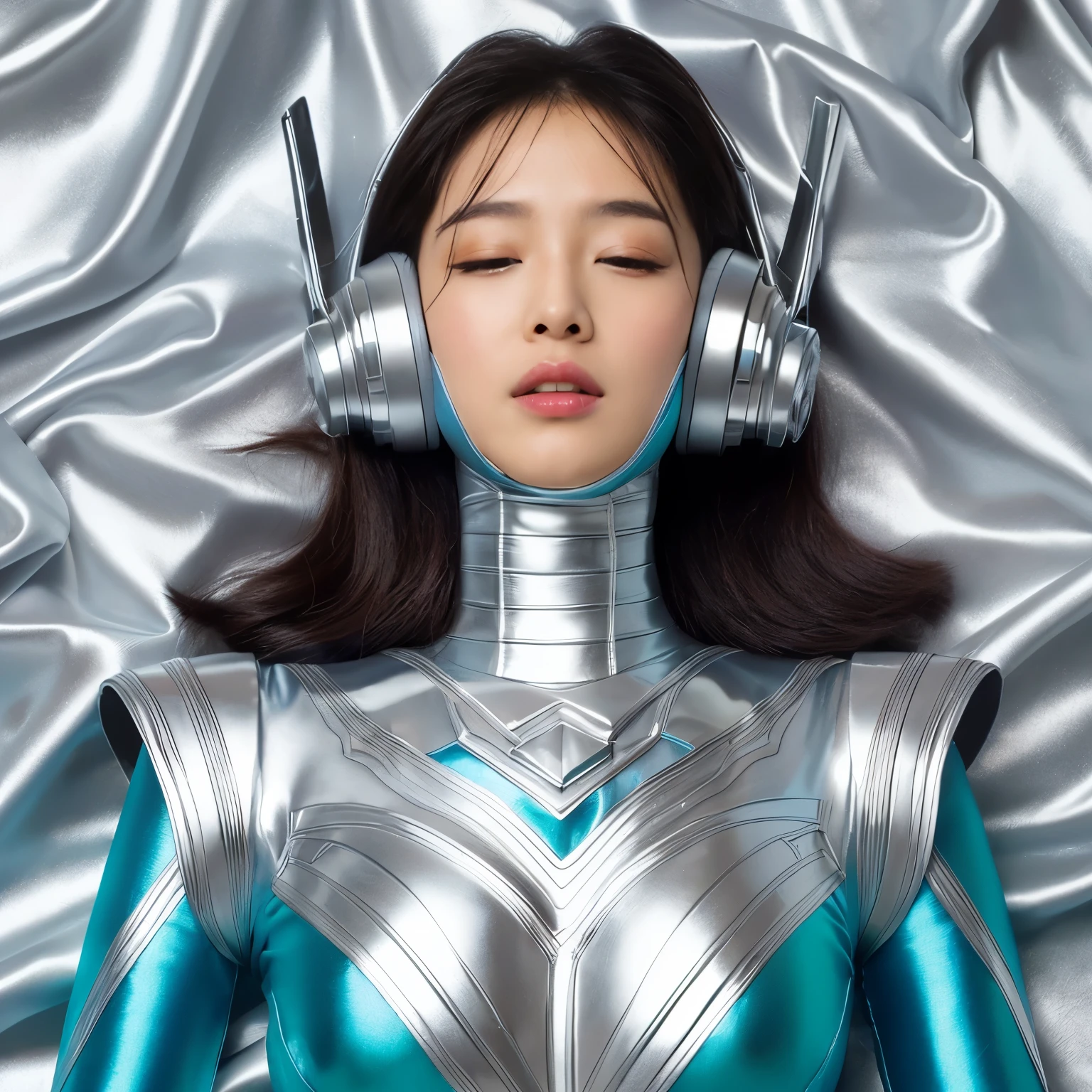 best image quality、Super high resolution、(realism:1.4)、Korean beauty star、The most beautiful KPOP star、horny face、Horny Korean makeup、erotic expression、A body that makes you want to touch it、erotic photos、((Realistic shiny satin fabric texture、High-gloss stretch satin fabric that is smooth and smooth to the touch.、The drape of the curved part of the shiny satin fabric、strong shiny costume、The smooth and beautiful quality and luster of the costumes、A shiny costume made of high-quality satin fabric with high density.、Smooth to the touch oil light liang ice 縝绸 ultra-class battleship skin coat COS、Super Sentai Women's Heroine Suit、Texture of costumes that satin fetishists respond to、Thin, glossy stretch satin fabric)),8K photo quality