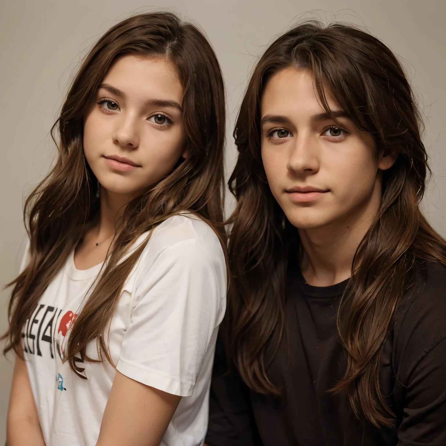 Crea una imagen de una pareja anime, color de piel de la chica canela medio claro y color de piel del chico canela claro, girl's hair medium long straight and wavy medium dark brown color and boy's hair medium long wavy dark brown color, The girl's eye color is light brown and the boy's eye color is medium dark brown., ropa de las chica escolar y ropa del chico escolar, altura de la chica 1.50 y altura del chico 1.70, age of the girl years and age of the boy 18 years.