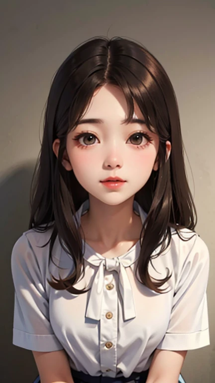 Blushing lightly and smiling, (Top quality masterpiece:1.2) Delicate illustrations, Very detailed, /Beautiful woman Japan in her 30s、1 person,Very cute and slim、Excellent style 、((8K images、super high quality))、Very delicate face, Skin and Hair、beautiful forehead、Red lipstick、Long Hair,(((((Gradient Hair、Brown Hair))))),Very cute Japanese cut face、Eyes and nose are clearly visible、Kind eyes,(((White blouse、Tight Skirt)))