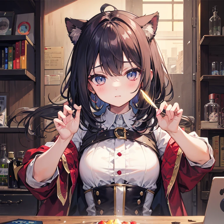 Human girl is practicing magic.