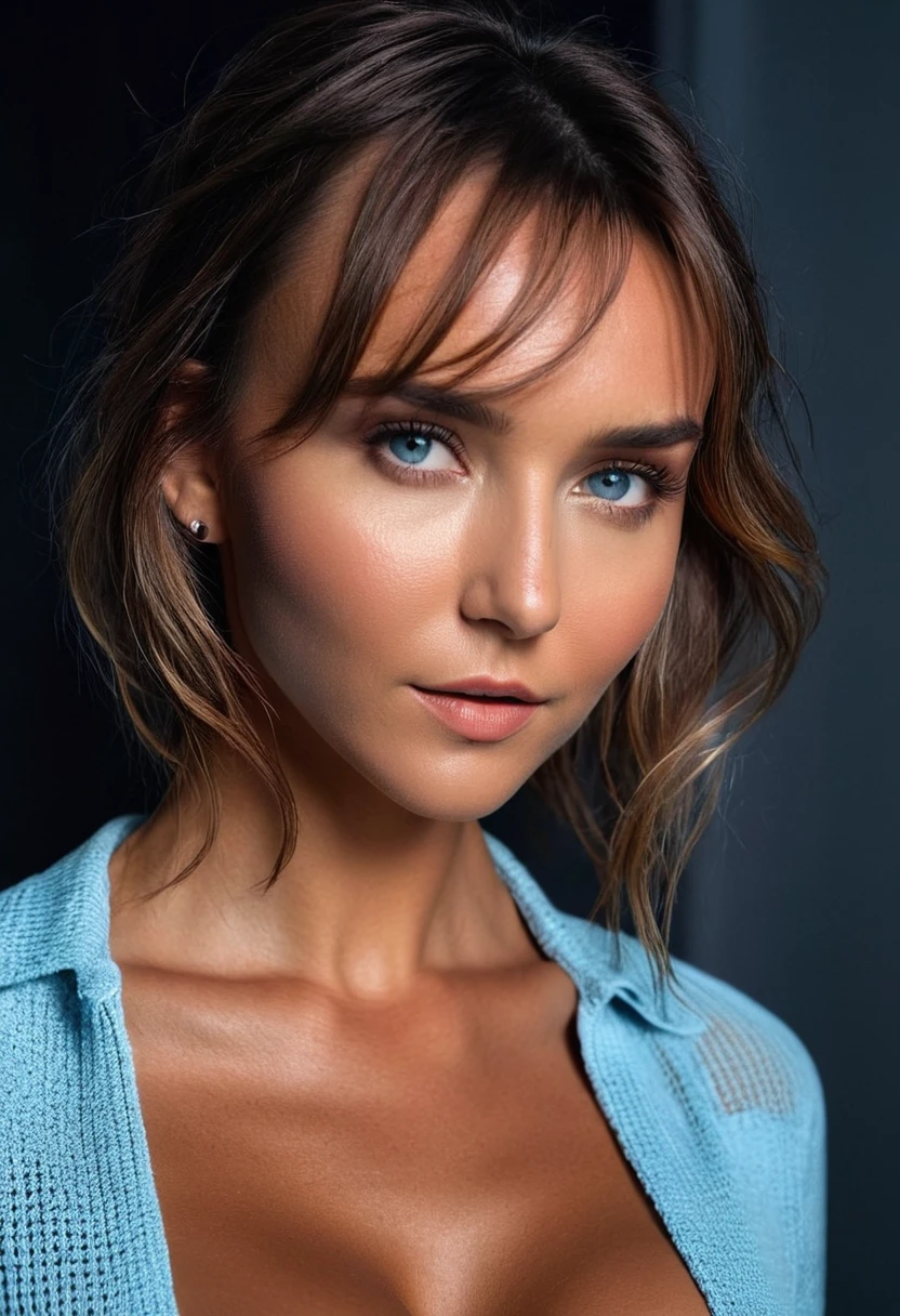 rachel_cook, woman, ((portrait, open red shirt , cleavage, medium brests, black pants)), gym, ((detailed skin texture,dark night, midnight)), ((sharp face, detailed face, realistic face, natural skin, realistic skin, detailed skin, pores, detailed eyes,realistic eyes, light blue eyes)),, (masterpiece, best quality, ultra-detailed, best shadow), high contrast, (best illumination), ((cinematic light)), colorful, hyper detail, dramatic light, intricate details, (1 girl, solo) , ultra detailed artistic photography, dreamy, backlit, shadows, ultra high definition, 8k, ultra sharp focus, ultra high quality model, soft lighting, film photography, analogue photography, hyperrealism,