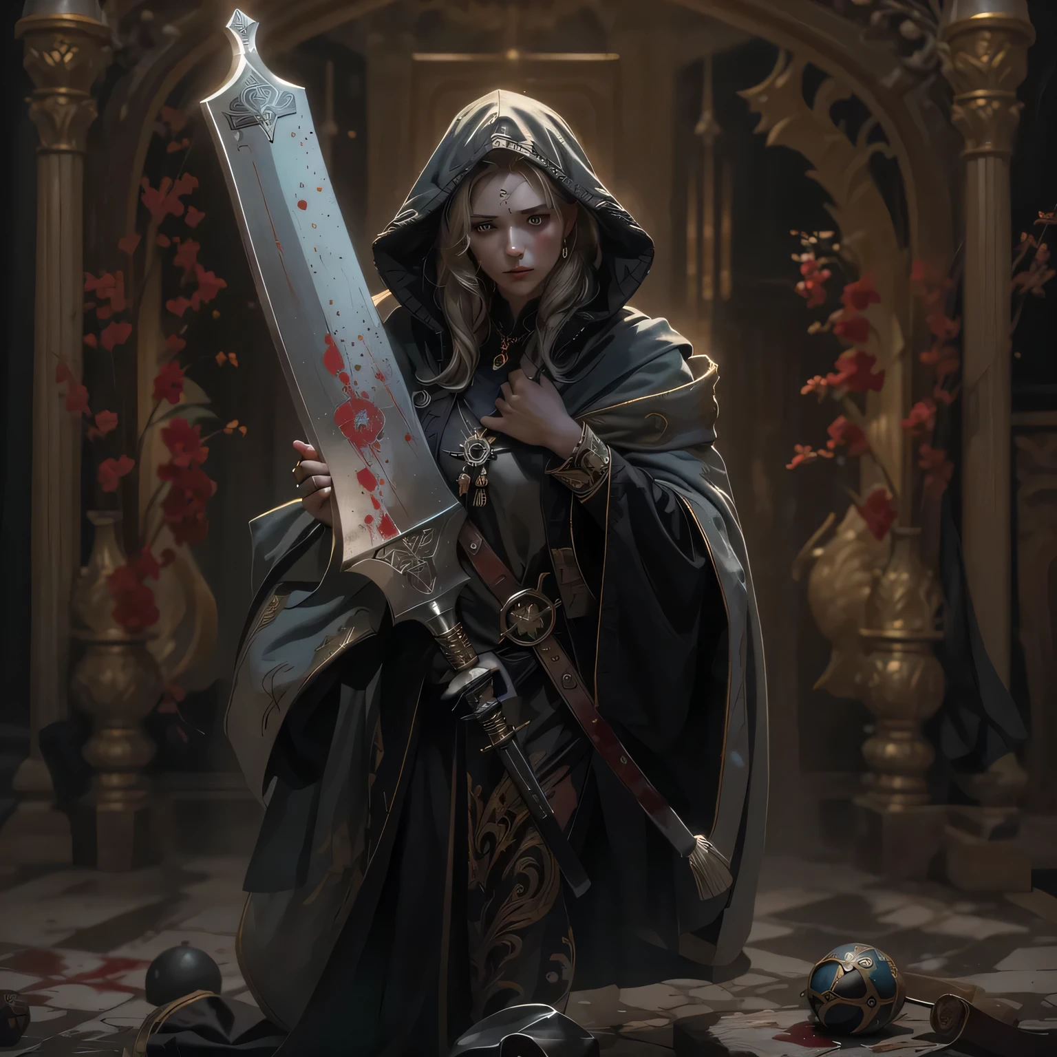 After deleting the original image, redraw the sword hilt to match the surroundings.