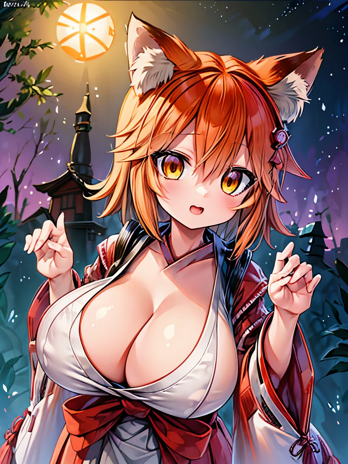 The Helpful Fox Senko-san (fox girl:1.2), (solo:1.2), (pixiv masterpiece:1.2), (wakusho kimono:1.2), (medieval fantasy town:1.0), (huge tits:1.2)