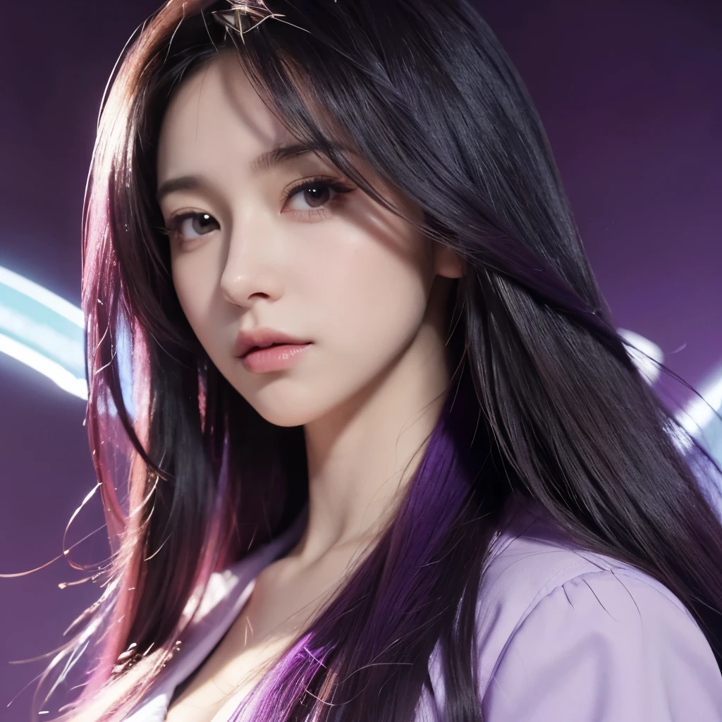 a close up of a person with long hair and a purple background, ; visual novel, violet skin, visual novel cg, visual novel, victor stone, victor, vi from arcane, voidstar, visual novel key visual, official fanart, heroine japan vivid landscape, visual novel sprite, anime visual style, vibrant fan art, gapmoe yandere,