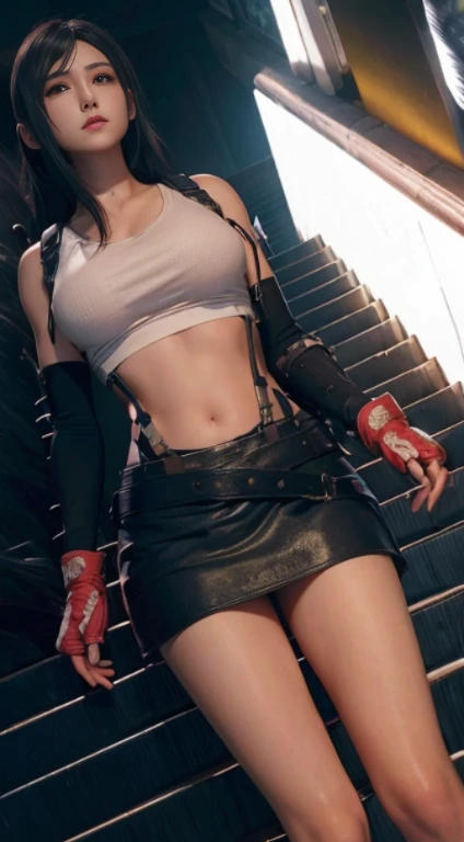 (best quality,Super detailed),(Practical:1.37),tifa lockhart, Beautiful and delicate face, Dark Circle Makeup, Ultra-realistic textures, Delicate face, Serious expression