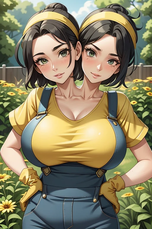 Natural breasts,Breasts that cannot defy gravity,Saggy breasts,Shiny skin,Wet Skin、Girl in sweat、Flowing sweat、Wet Skin、Sweaty skin、Wet girl,(huge breasts:1.6),Curvaceous physique、Thick thighs,Deep cleavage,Standing,Elf,In the sunflower field